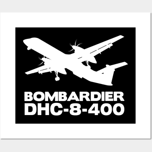 Bombardier Dash 8-400 Silhouette Print (White) Posters and Art